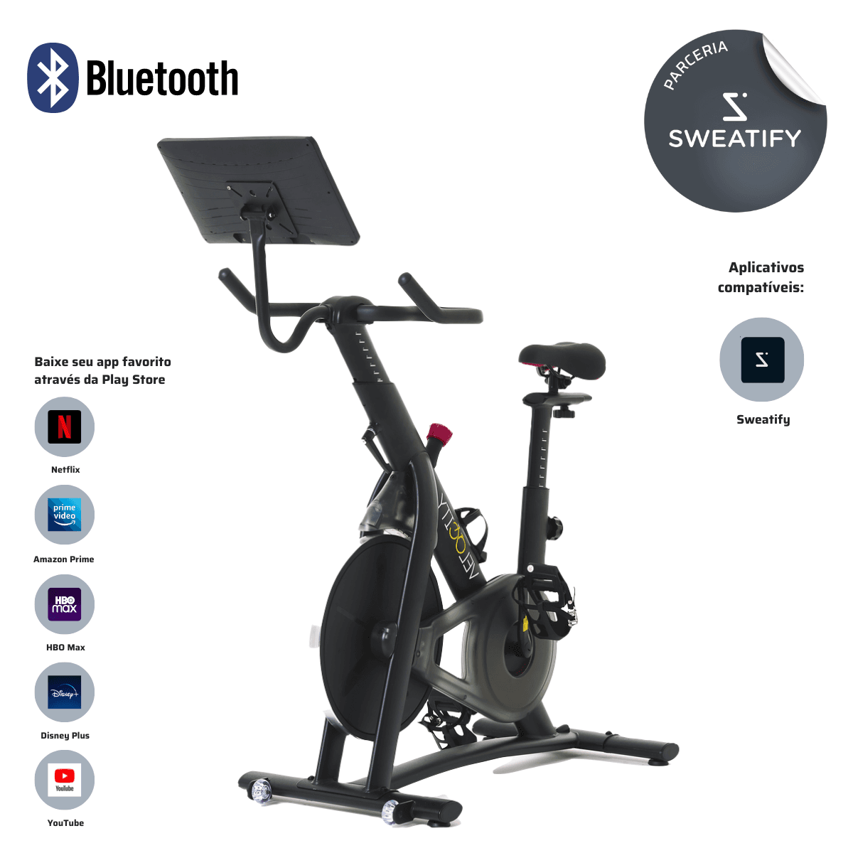 Bike Velocity com tela de 15'' Integrada + Aulas no app ZiYou club