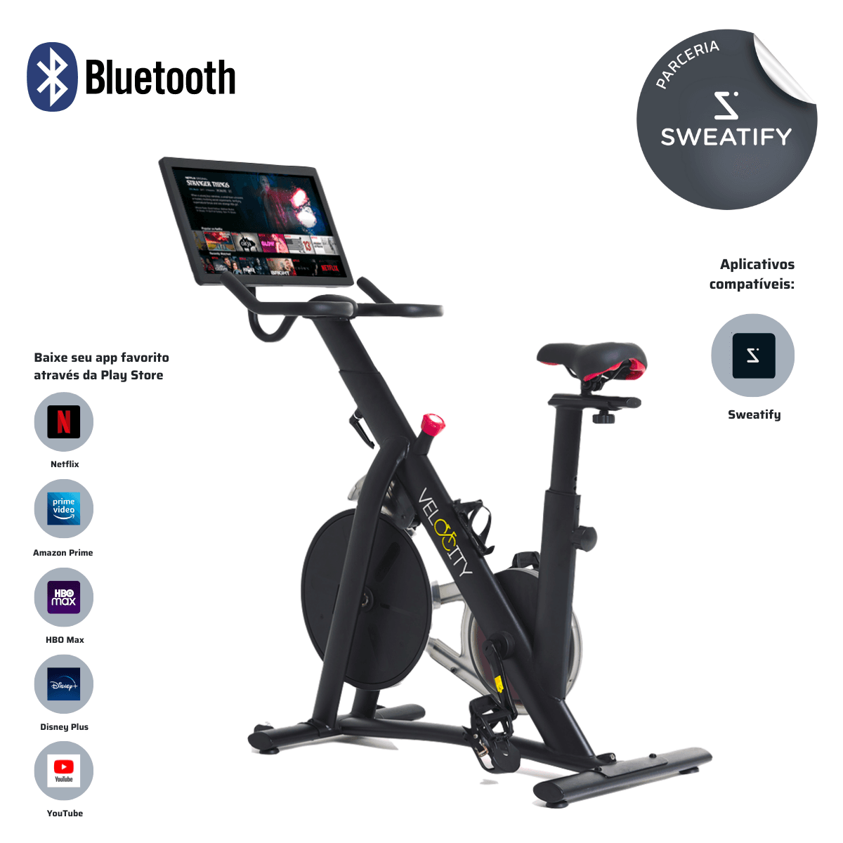 Bike Velocity com tela de 21,5'' Integrada + Aulas no app ZiYou club